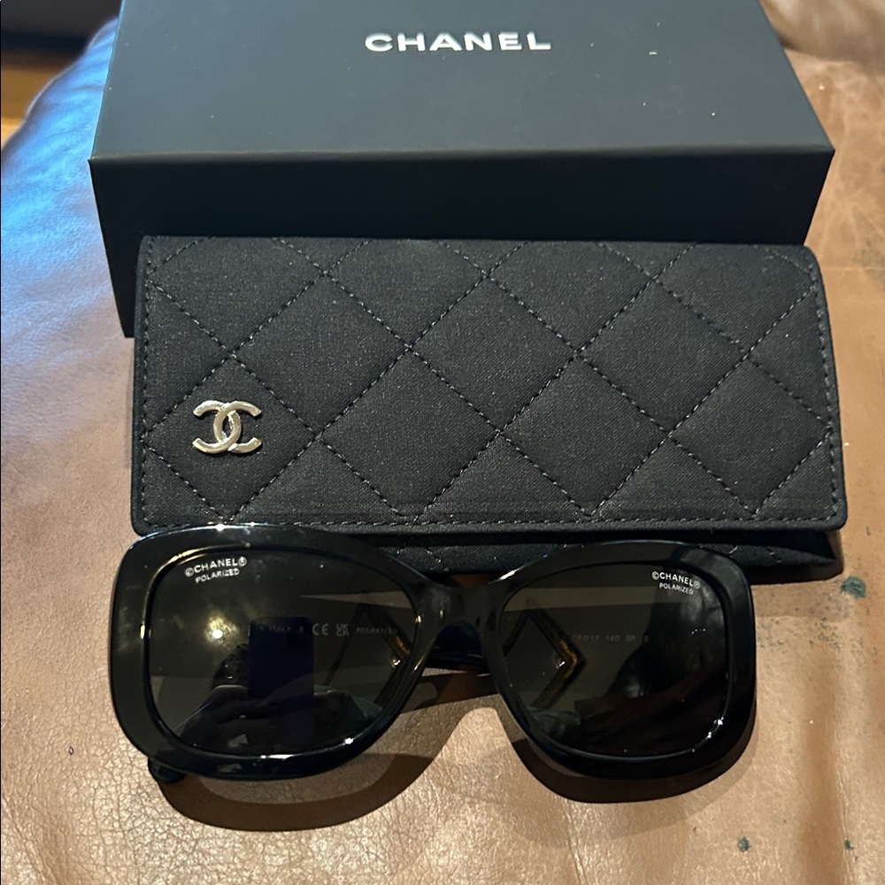 CHANEL Glossy Black Sunglasses New WOT - Picture 2 of 8